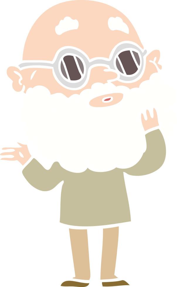 homem curioso dos desenhos animados de estilo de cor plana com barba e óculos vetor