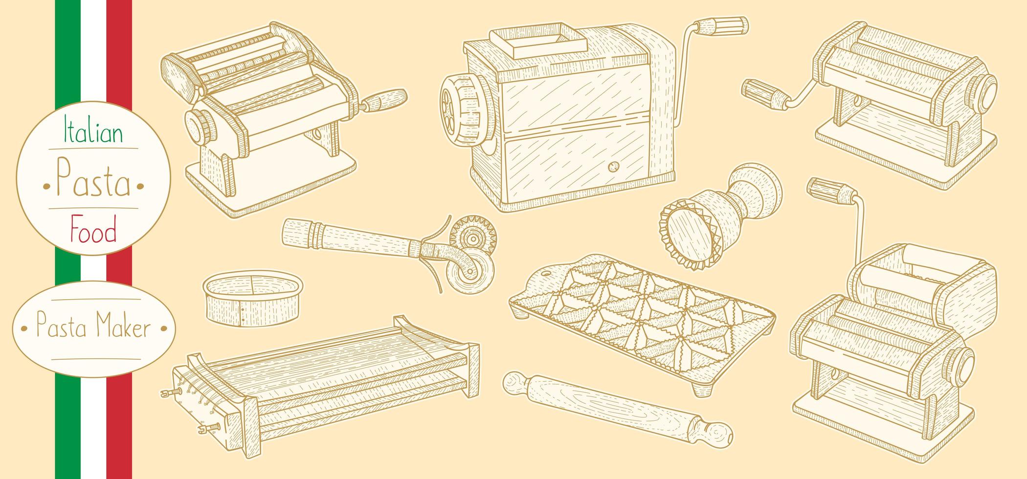 equipamentos para fazer massas para cozinhar comida italiana vetor