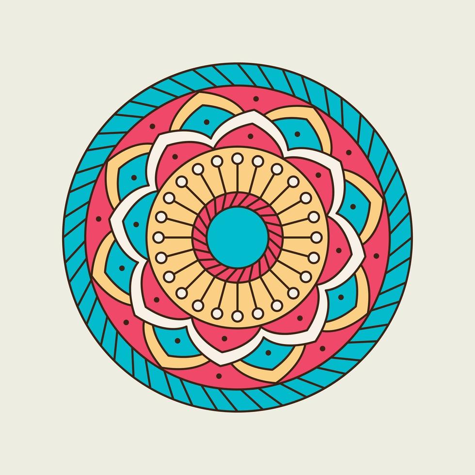 mandala floral circular amarela, azul e rosa vetor