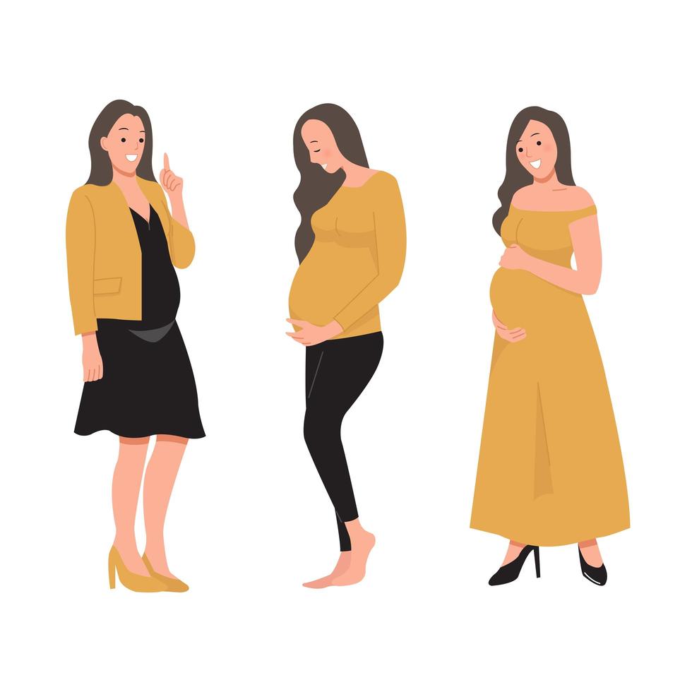 mulher grávida em três estilos diferentes vetor