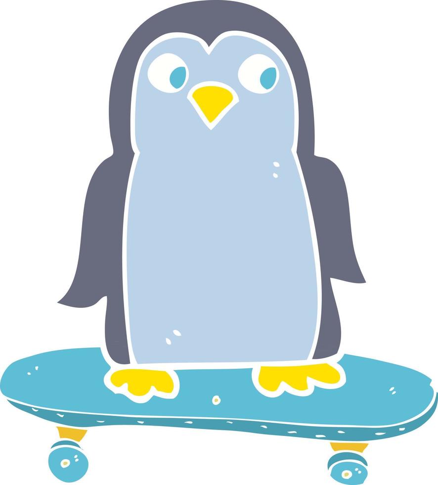 ilustração de cor plana de um pinguim de desenho animado andando de skate vetor