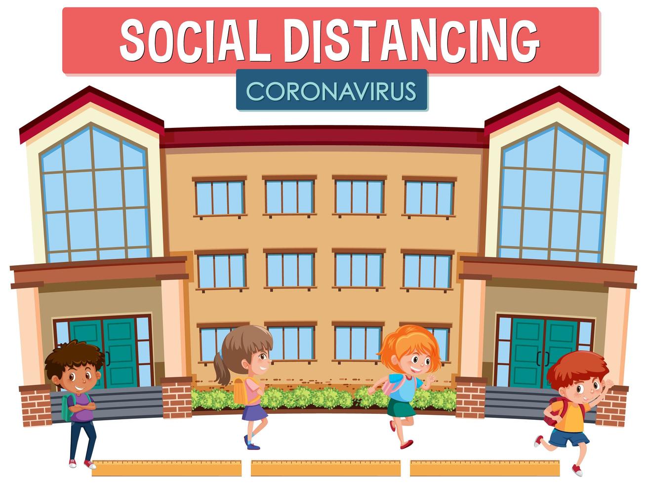 palavra coronavírus distanciamento social na escola vetor