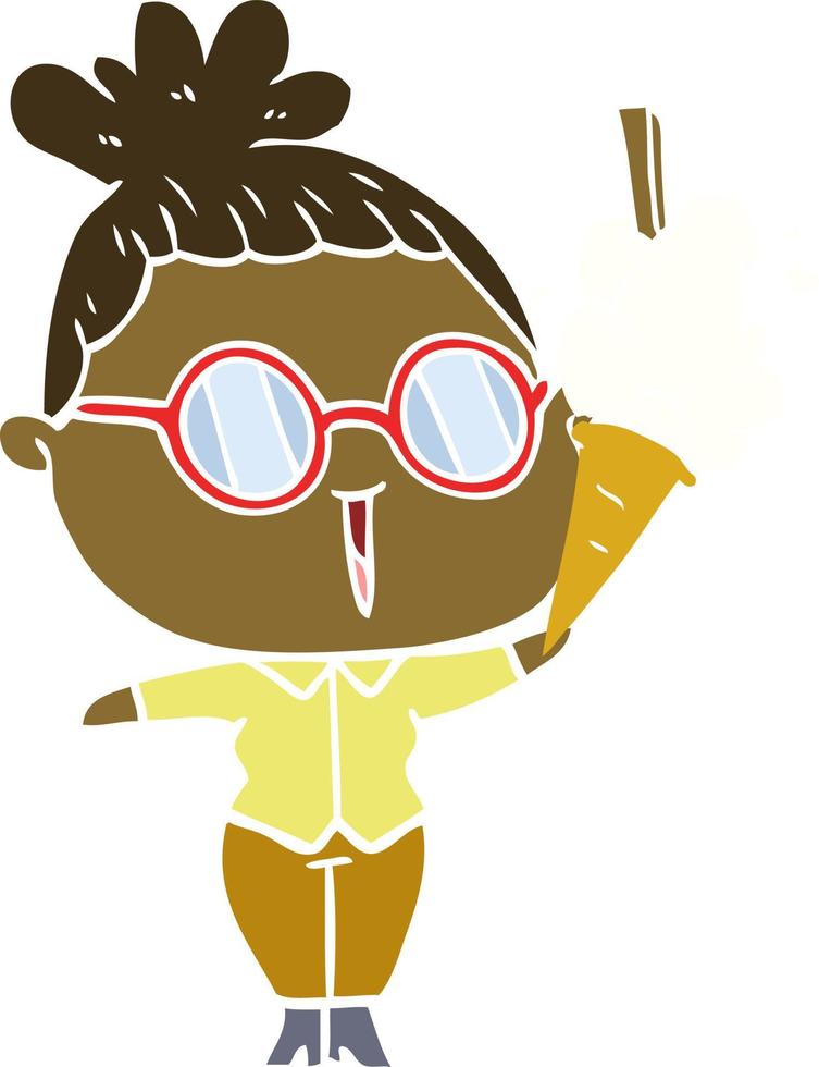 mulher de desenho animado estilo cor plana usando óculos com sorvete vetor