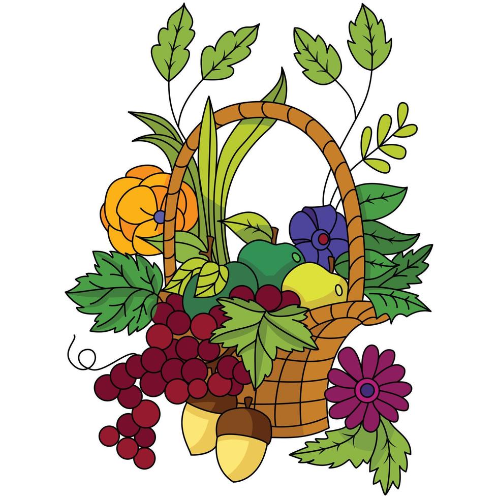 uma grande cesta de frutas cheia de frutas da estação flores outono outono vetor