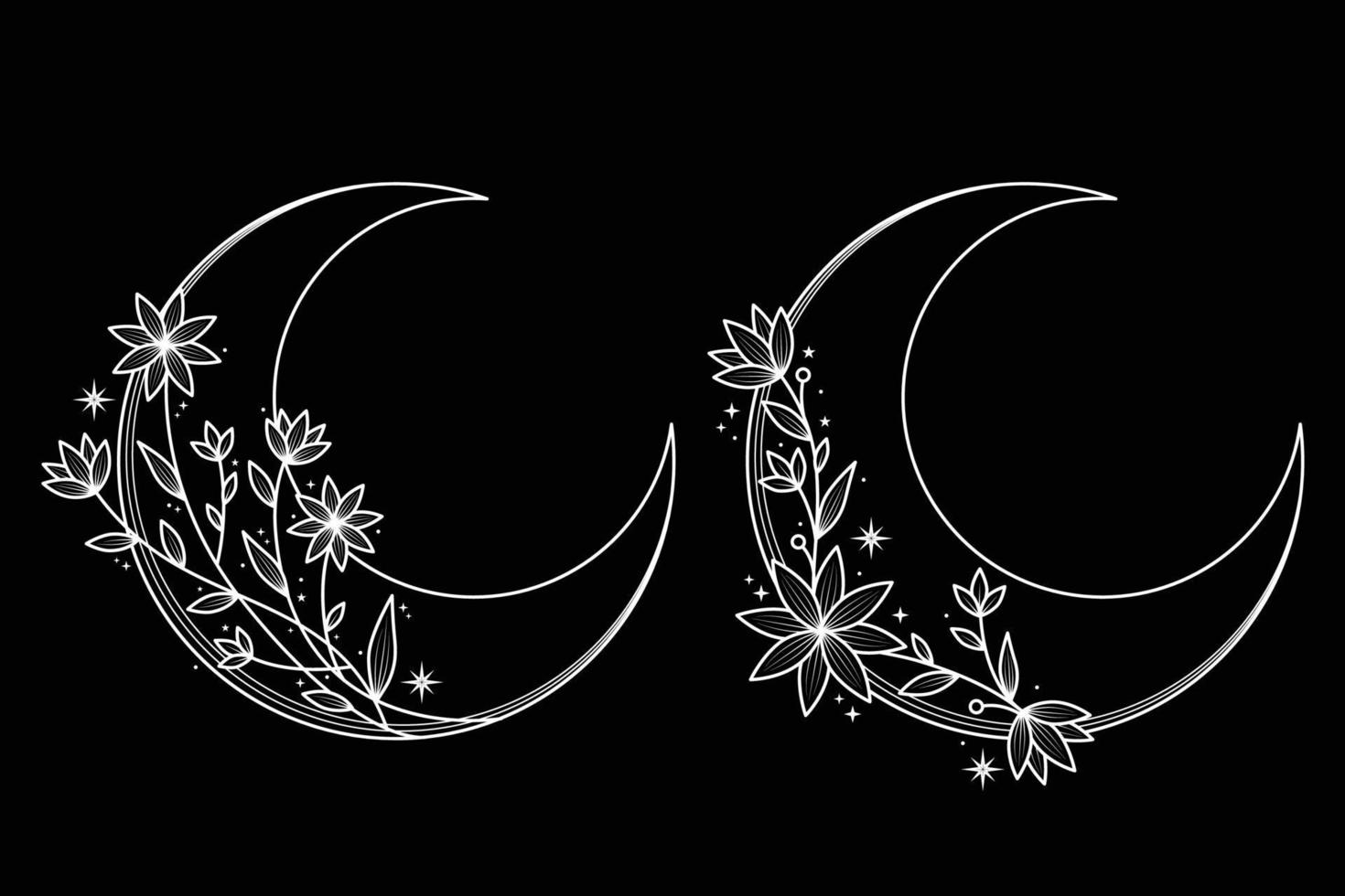 conjunto de design de logotipo de lua floral monocromático vetor
