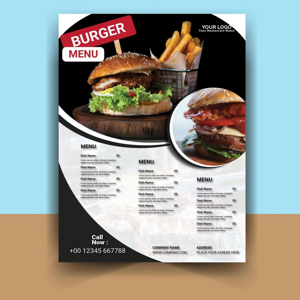 panfleto de menu para restaurante de hambúrguer vetor