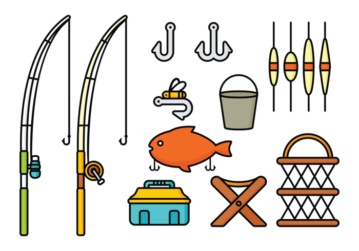 Rodas de pesca e vetores de ferramentas