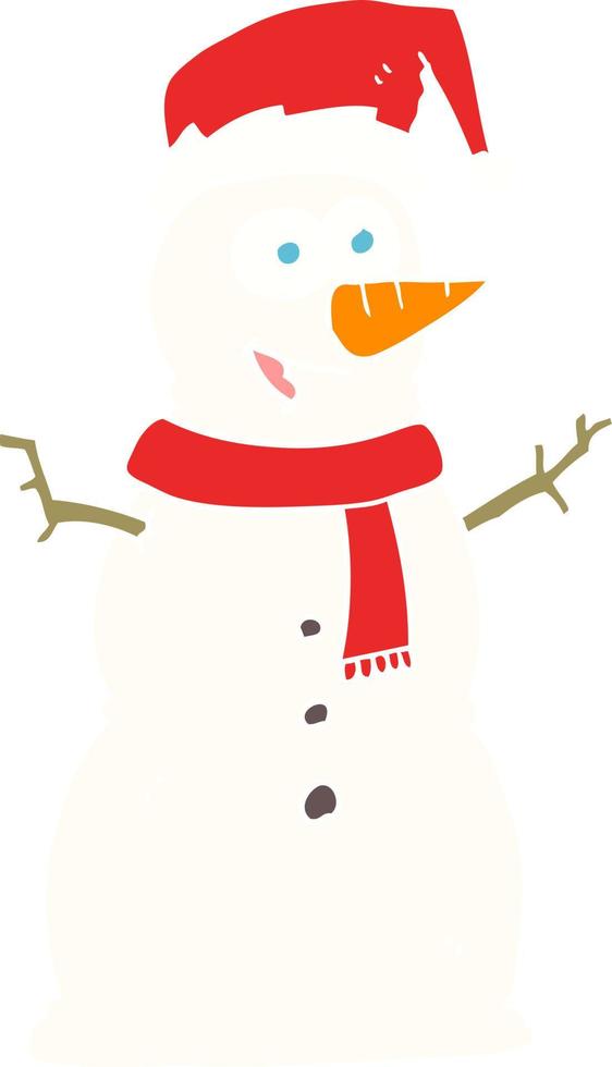 ilustração de cor lisa de um boneco de neve de desenho animado vetor