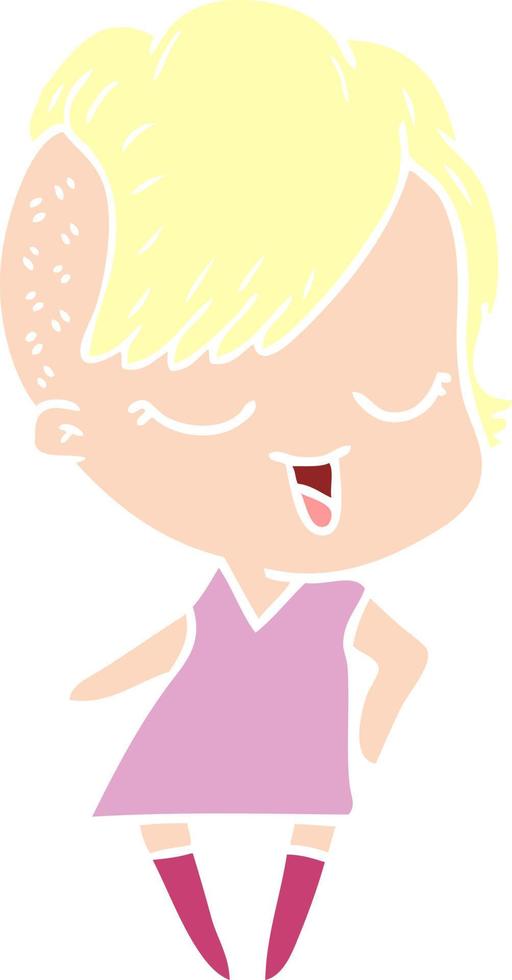 garota de desenho animado de estilo de cor plana feliz vetor