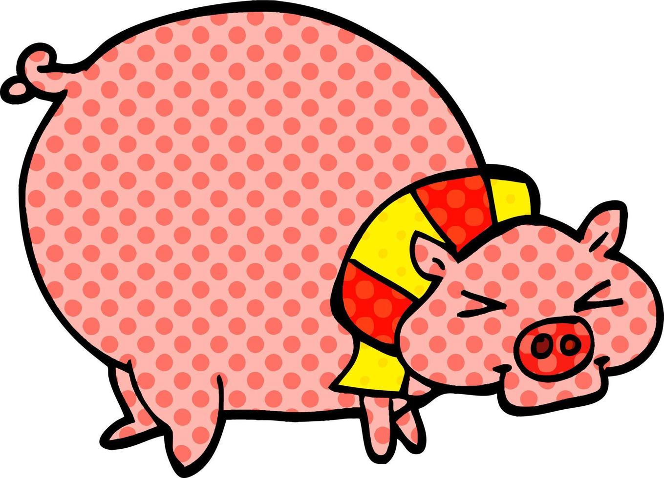 porco gordo do doodle dos desenhos animados vetor