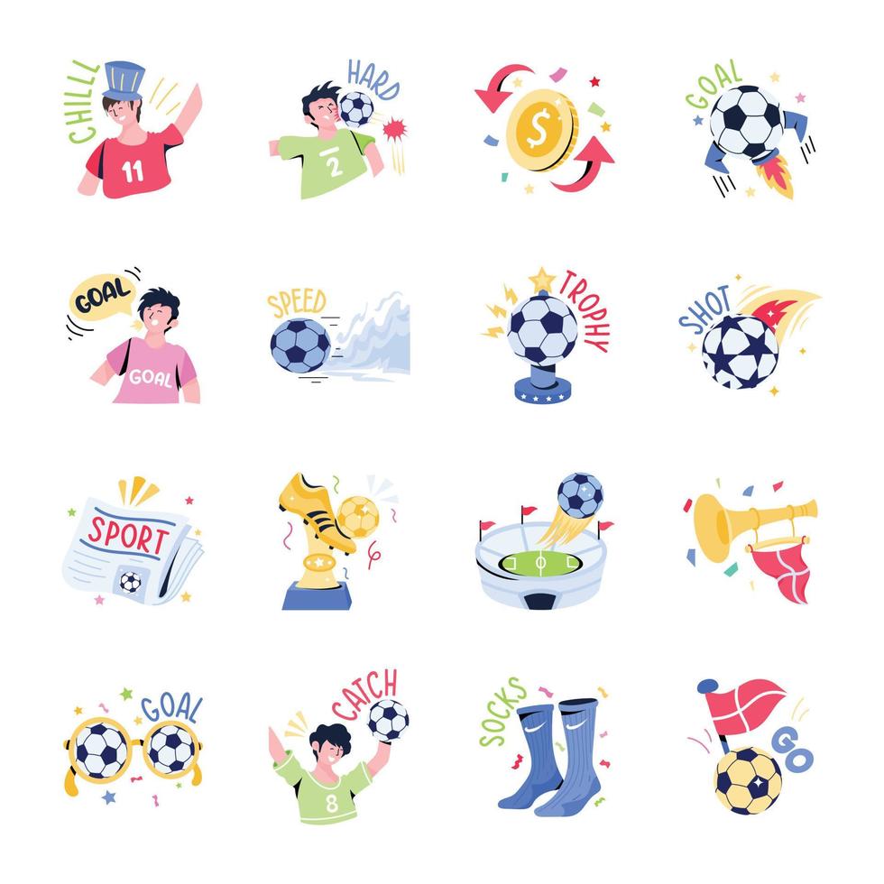conjunto de ícones de adesivo plano de liga de futebol vetor