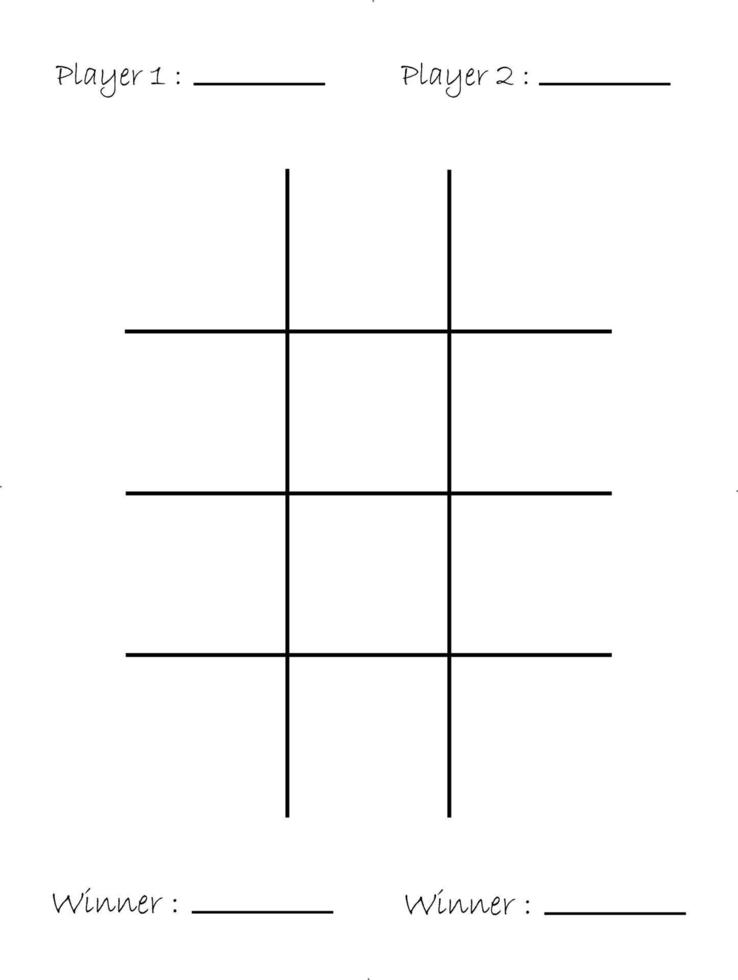 mesa tic tac toe, página de atividades infantis com nome do jogador e nome do vencedor vetor