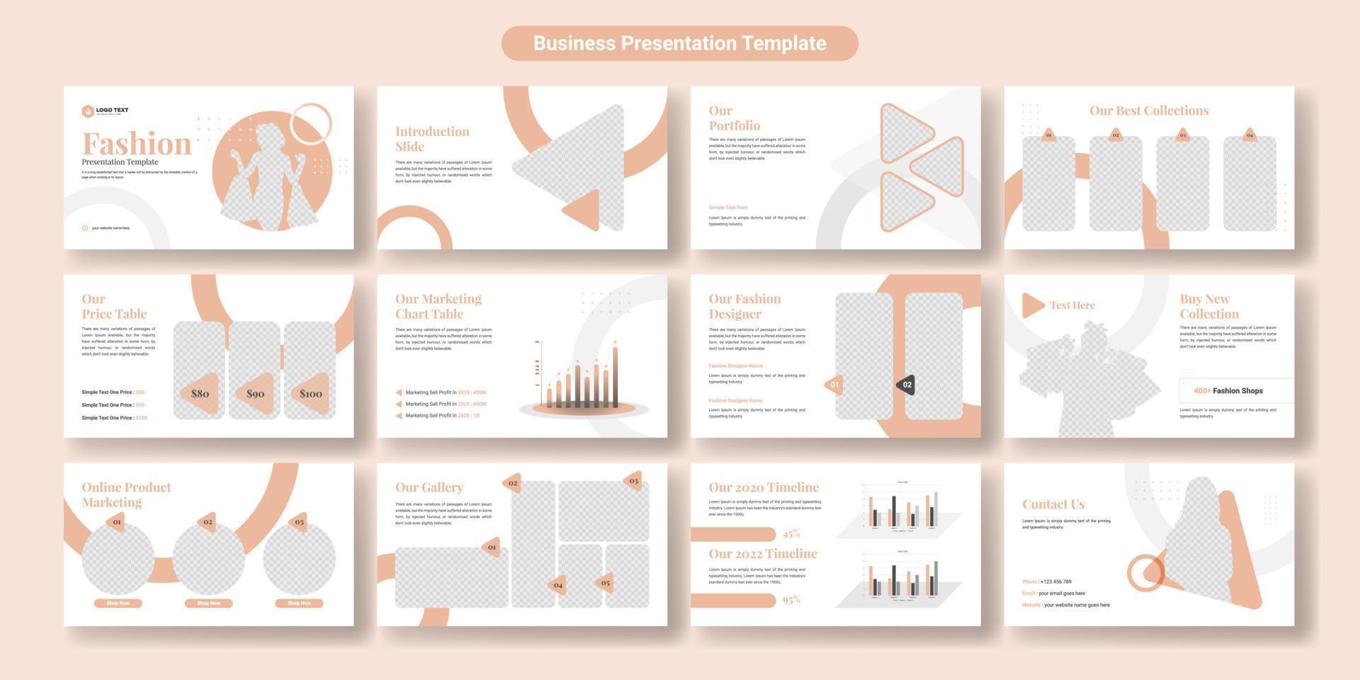 design de modelo de slides de apresentação de moda. use para fundo de apresentação moderno, design de folheto, controle deslizante de site, página de destino, relatório anual, perfil da empresa vetor