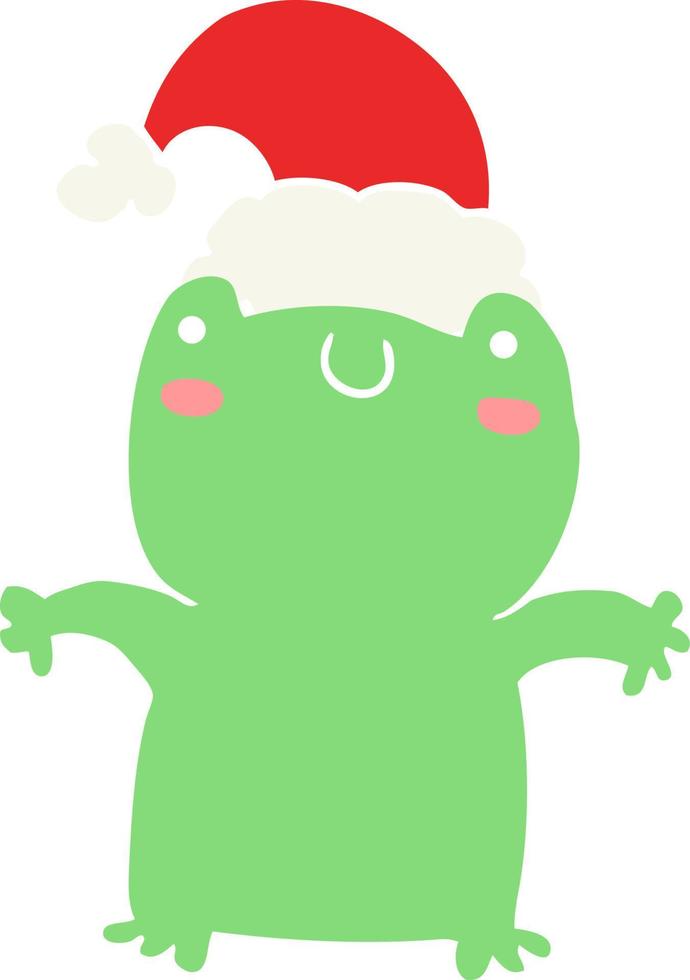 sapo de desenho animado de estilo de cor plana bonito usando chapéu de natal vetor