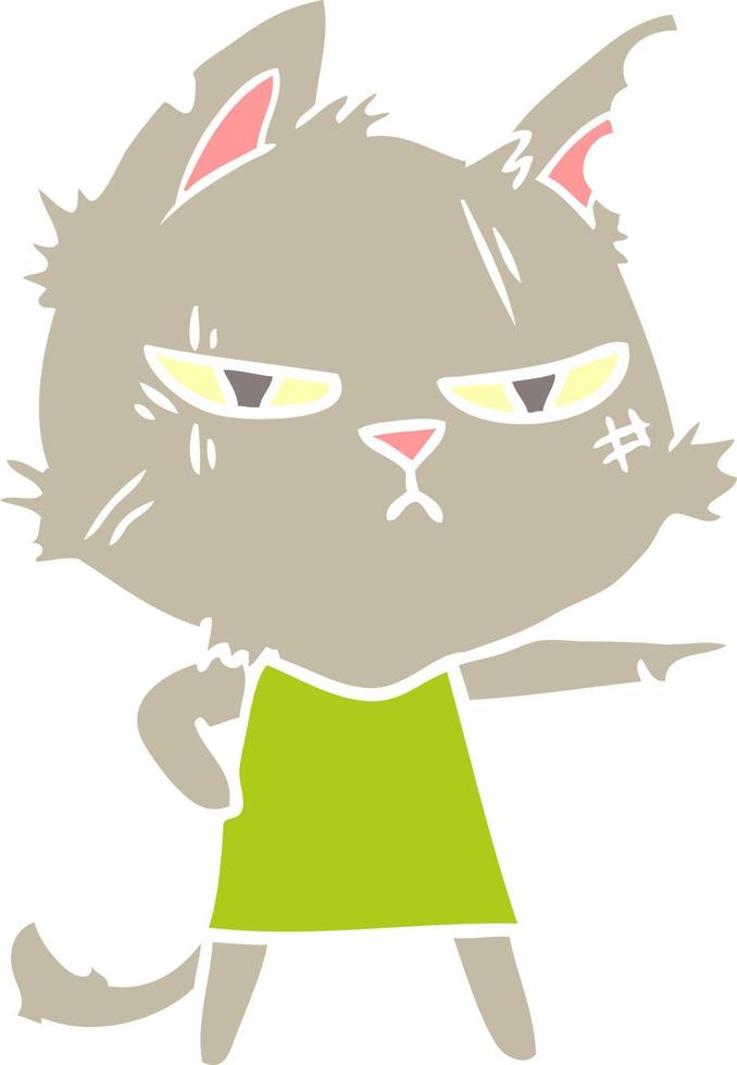 garota de gato de desenho animado de estilo de cor plana resistente apontando vetor