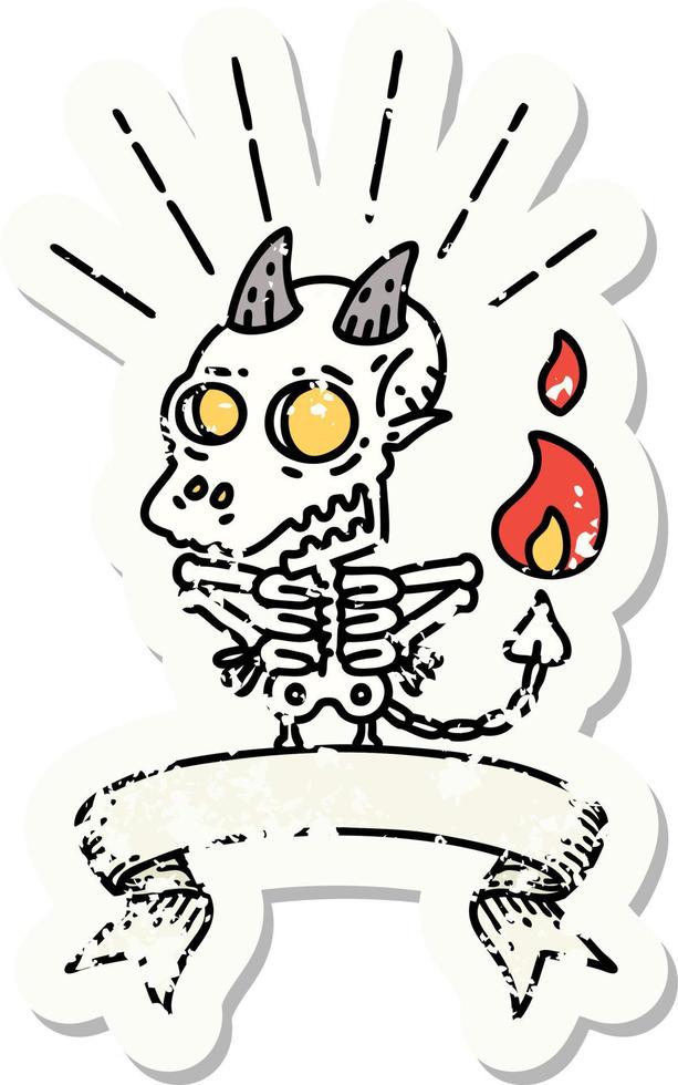 adesivo grunge de personagem de demônio esqueleto estilo tatuagem vetor