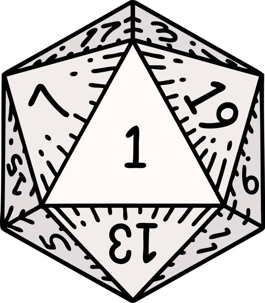 ilustração de rolagem de dados natural de 1 d20 vetor