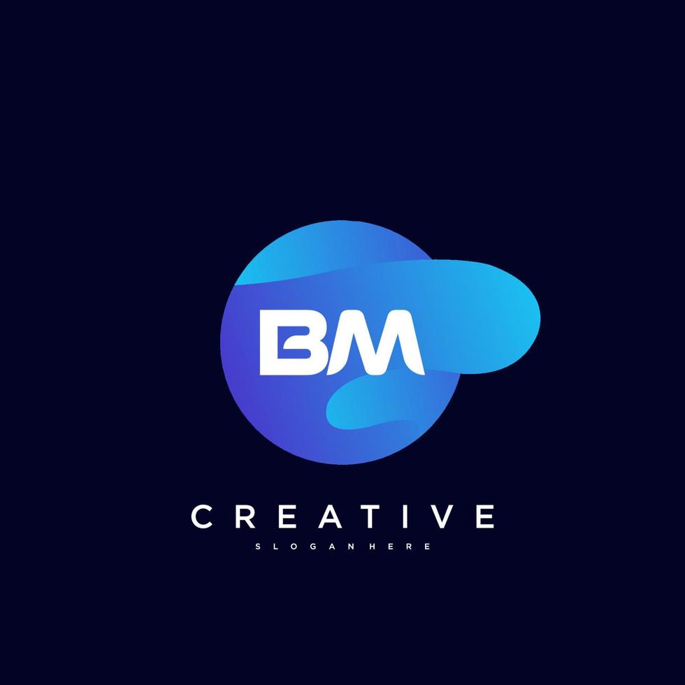 elementos de modelo de design de ícone de logotipo de letra inicial bm com onda colorida vetor