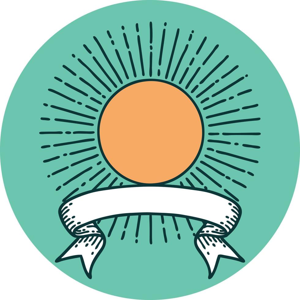 ícone de estilo de tatuagem com banner de um sol vetor