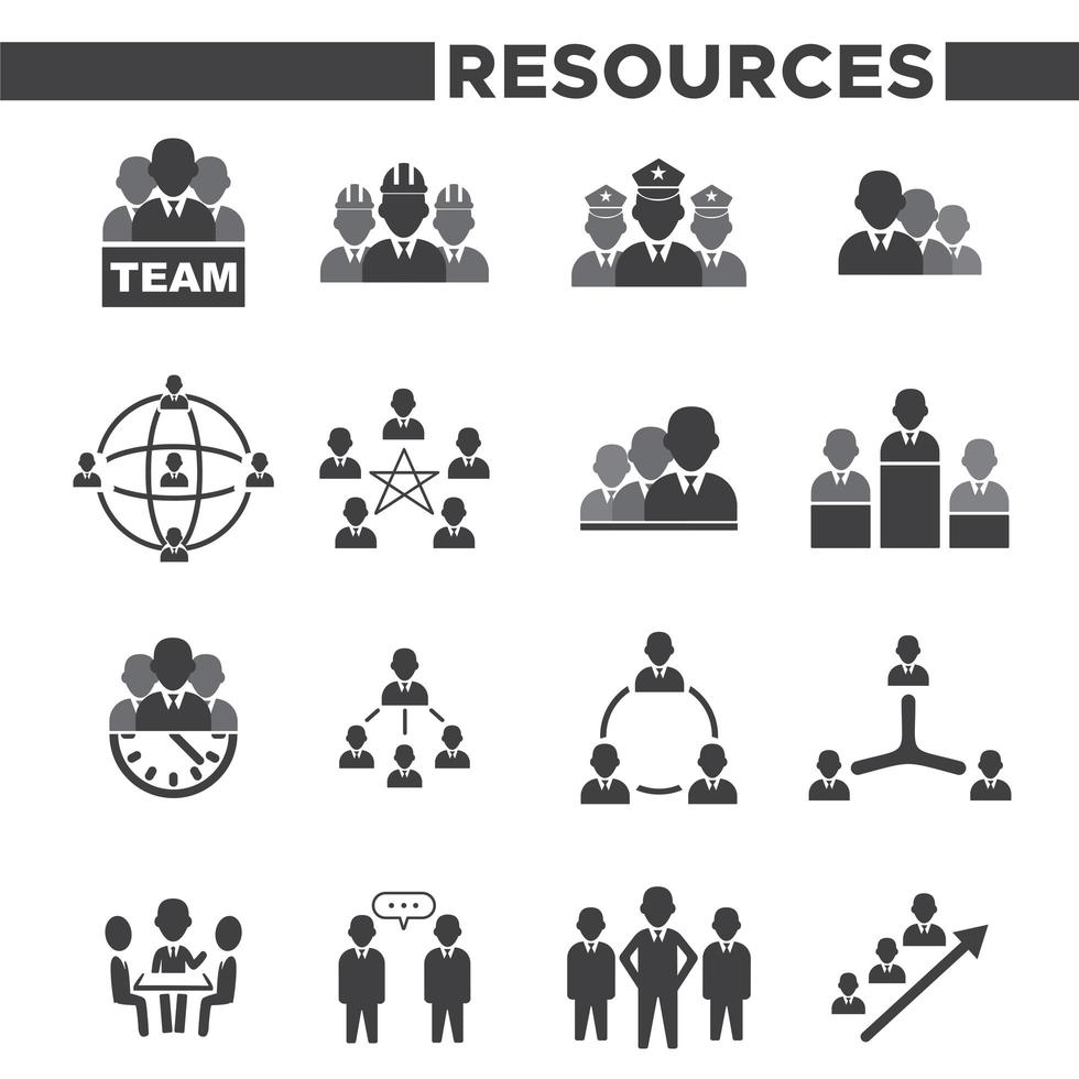 conjunto de 16 ícones simples de recursos humanos vetor
