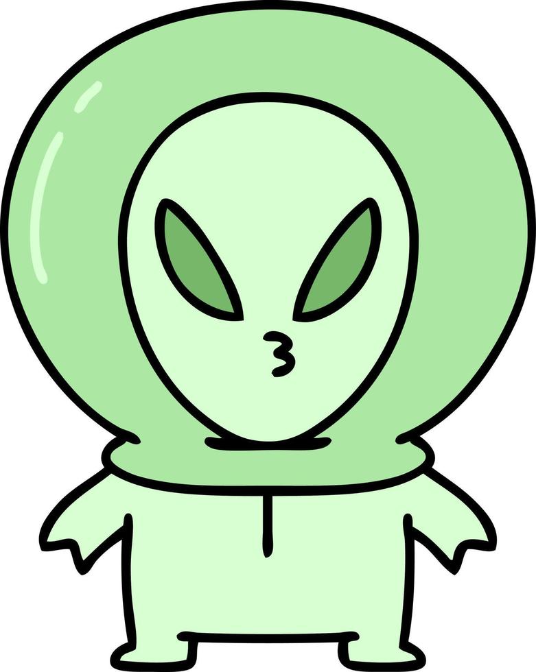desenho de um pequeno alienígena pensativo vetor