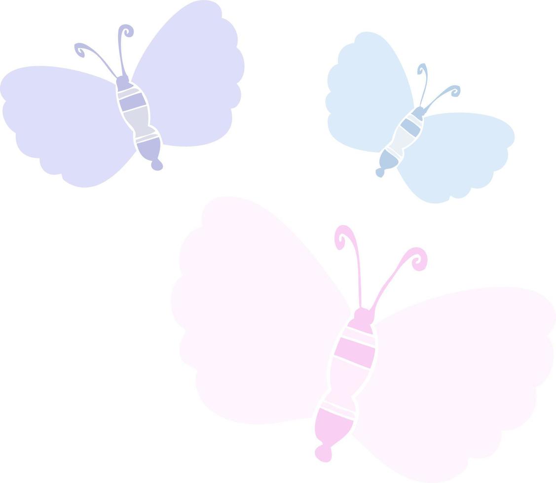 borboletas de desenhos animados de estilo de cor plana vetor