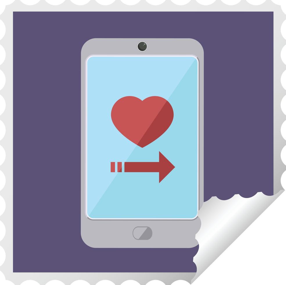 aplicativo de namoro no selo de adesivo quadrado gráfico de telefone celular vetor