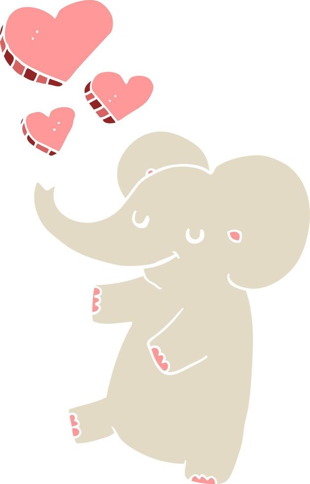 elefante de desenho animado de estilo de cor plana com corações de amor vetor