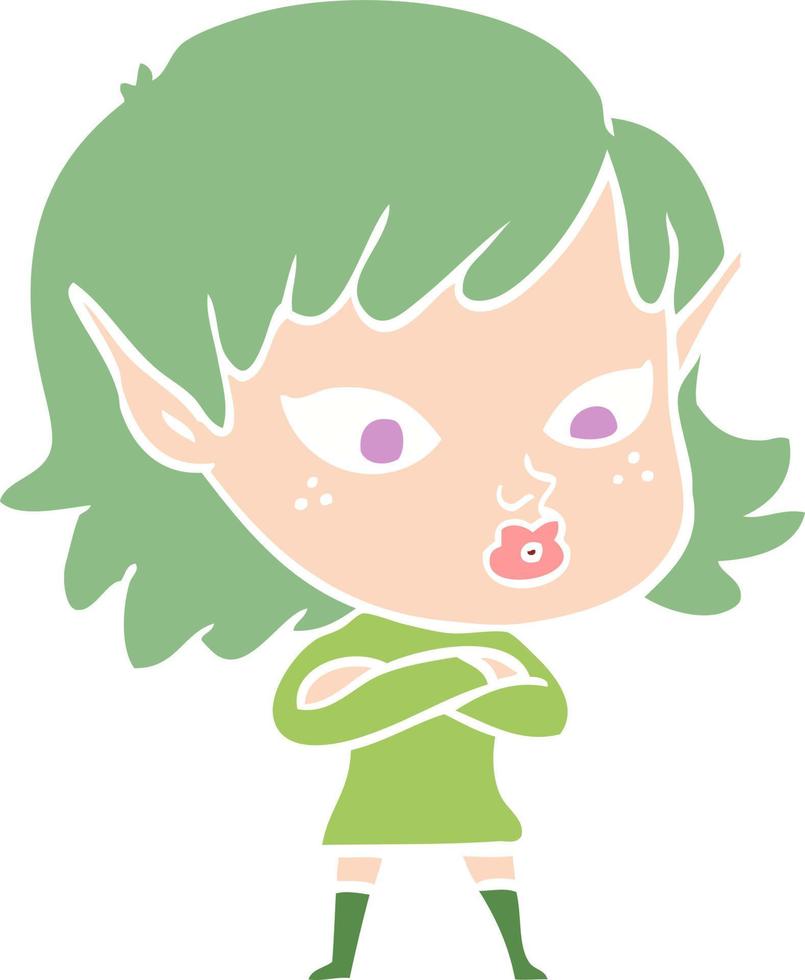 menina elfa de desenho animado estilo de cor muito plana vetor
