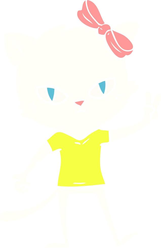 menina de gato de desenho animado de estilo de cor plana bonito dando sinal de paz vetor