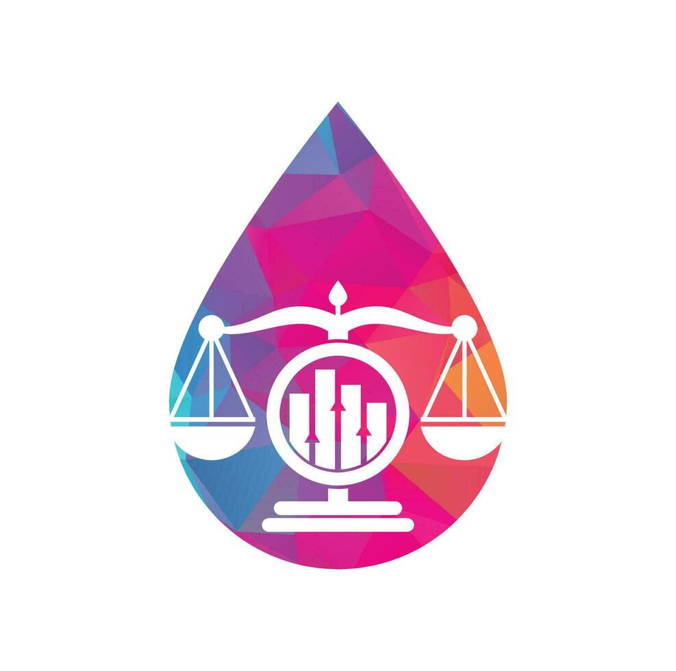 modelo de vetor de logotipo de conceito de forma de gota de finanças de justiça. escritório de advocacia criativo com conceito de design de logotipo gráfico.