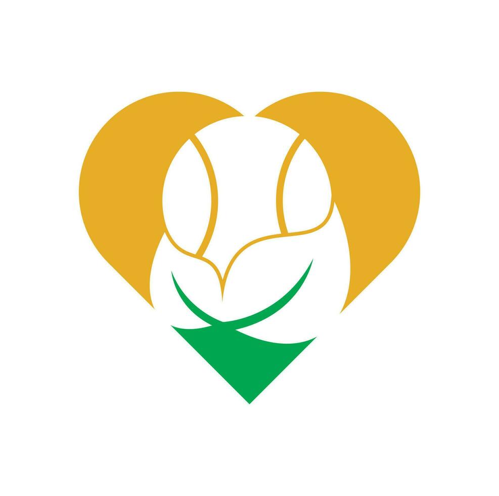 design de logotipo de vetor de conceito de forma de coração de folha de tênis. jogo e eco símbolo ou ícone.