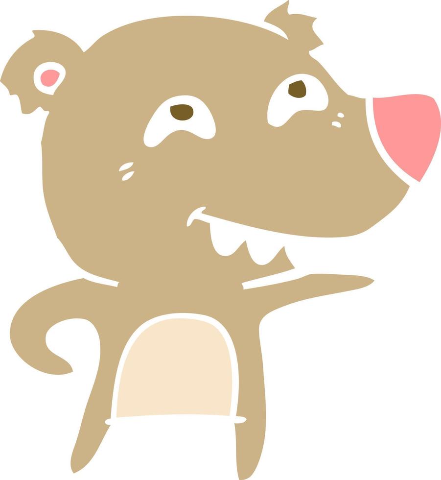 urso de desenho animado de estilo de cor plana mostrando os dentes vetor
