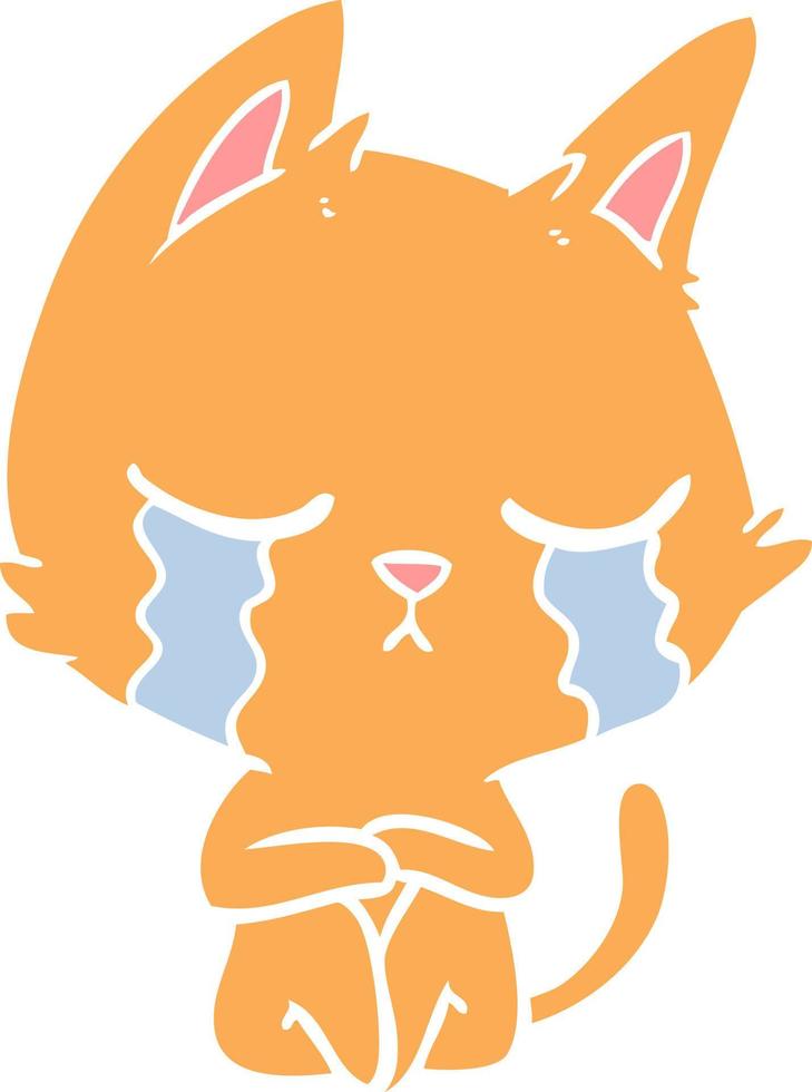 gato de desenho animado de estilo de cor plana chorando sentado vetor