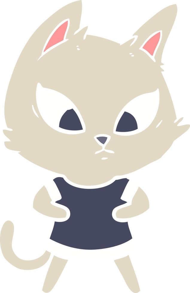 gato de desenho animado de estilo de cor plana confuso em roupas vetor