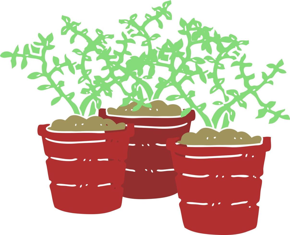 ilustração de cor plana de plantas em vasos de desenho animado vetor