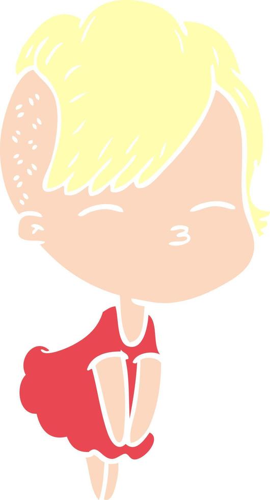 garota de desenho animado estilo cor plana apertando os olhos no vestido vetor