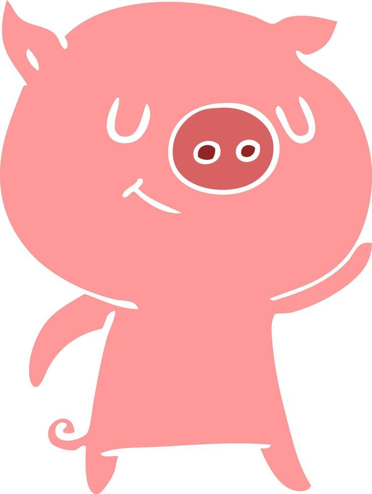 porco de desenho animado de estilo de cor plana feliz vetor