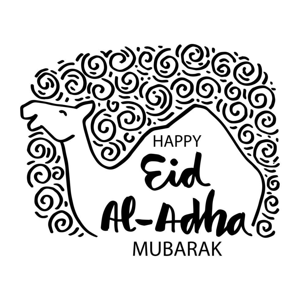 feliz eid al-adha design com camelo vetor