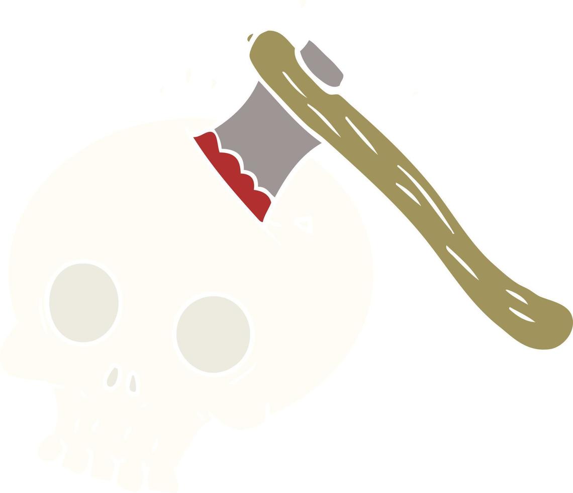 machado de desenho animado estilo cor plana no crânio vetor