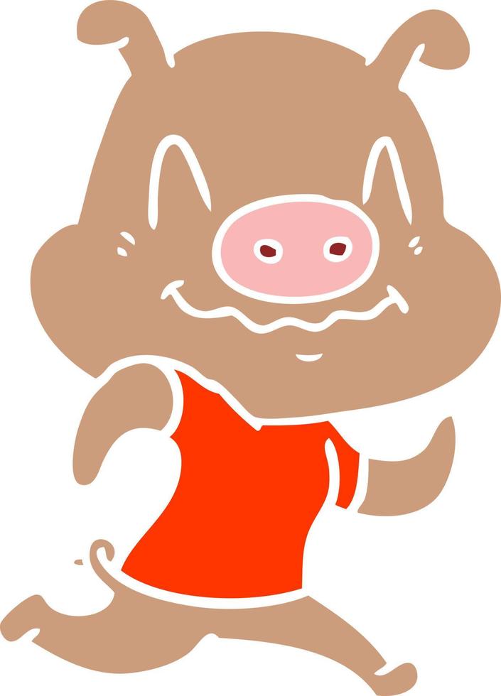 porco de desenho animado de estilo de cor plana nervoso vetor