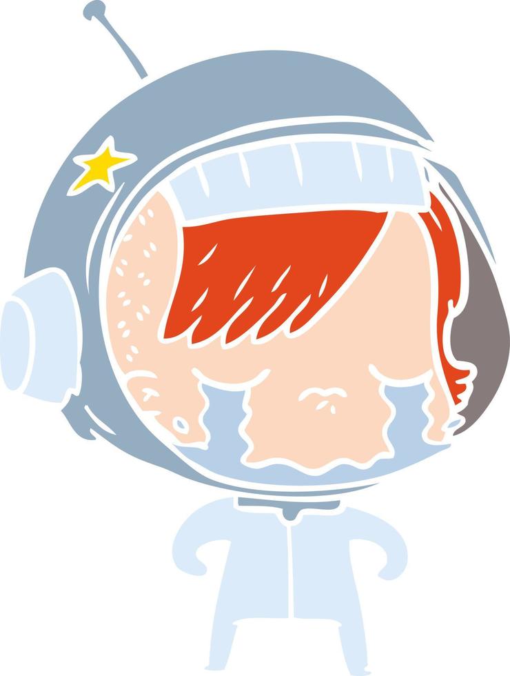 estilo de cor plana cartoon garota astronauta chorando vetor