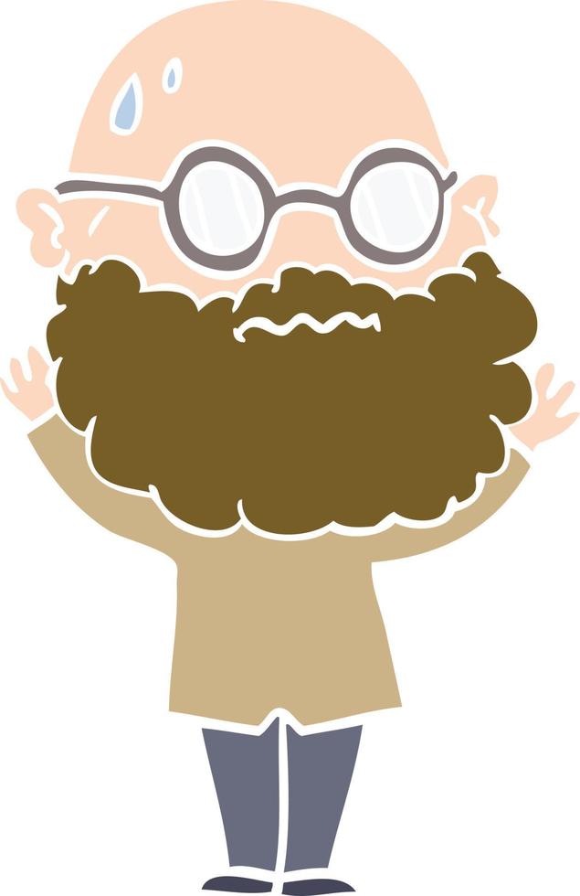 estilo de cor plana cartoon homem preocupado com barba e óculos vetor