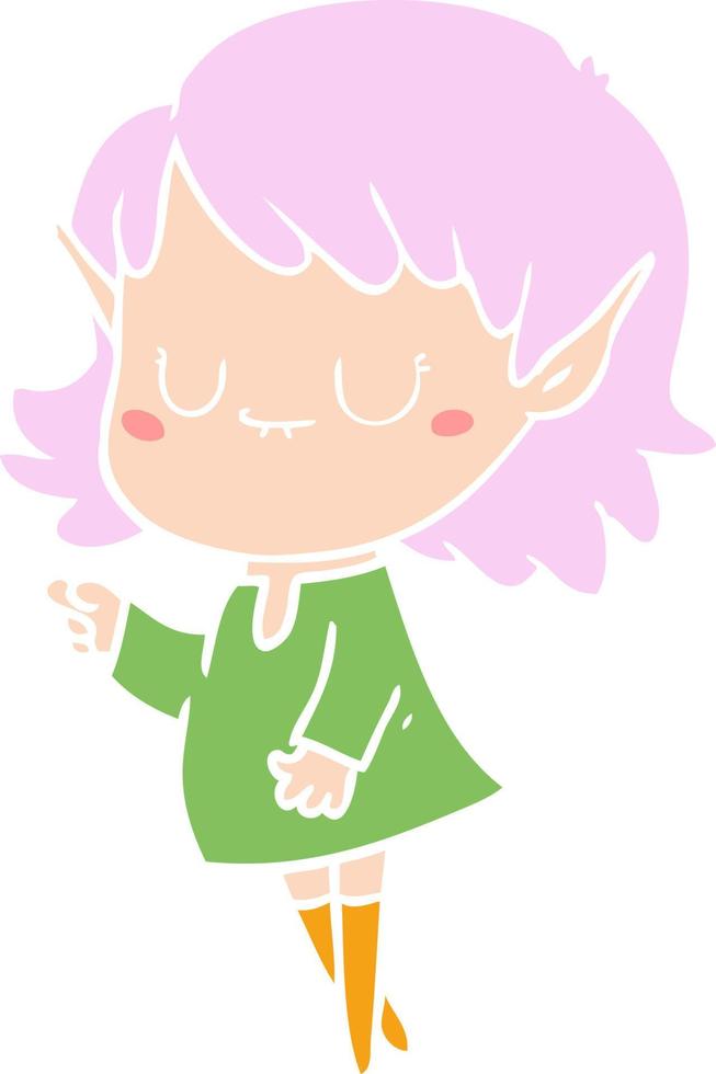 menina de elfo de desenho animado de estilo de cor plana feliz vetor
