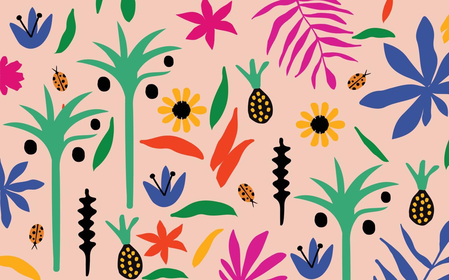 coleção de doodle de formas orgânicas coloridas. formas botânicas fofas, recortes de rabiscos infantis aleatórios de folhas tropicais, frutas e flores, ilustração vetorial de arte abstrata decorativa vetor