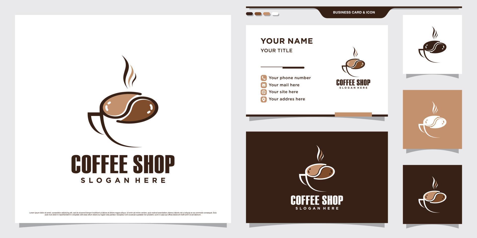 ilustração de design de logotipo de cafeteria com ícone de xícara de café e modelo de cartão de visita vetor