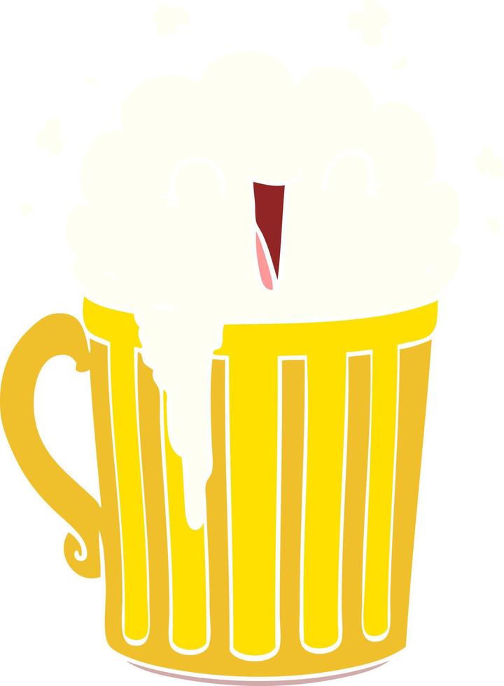 caneca de cerveja de desenho animado de estilo de cor plana feliz vetor