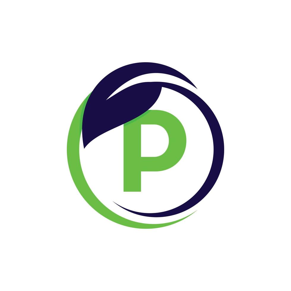 letra p círculo folha natureza logotipo do negócio vetor