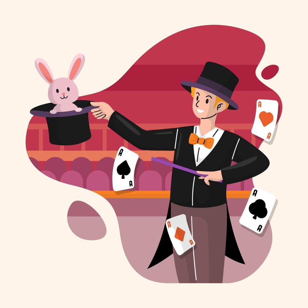 o mágico mostrando um truque de coelho vetor