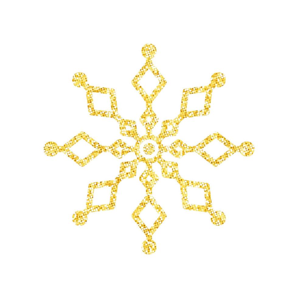 floco de neve de textura de glitter dourados sobre fundo branco para decoração de árvore de natal, vetor, ilustração. vetor